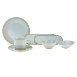 Karaca Rochelle 32 Teilige für 6 Personen Frühstücksset und Servierschalen Porzellan Aquamarın Best