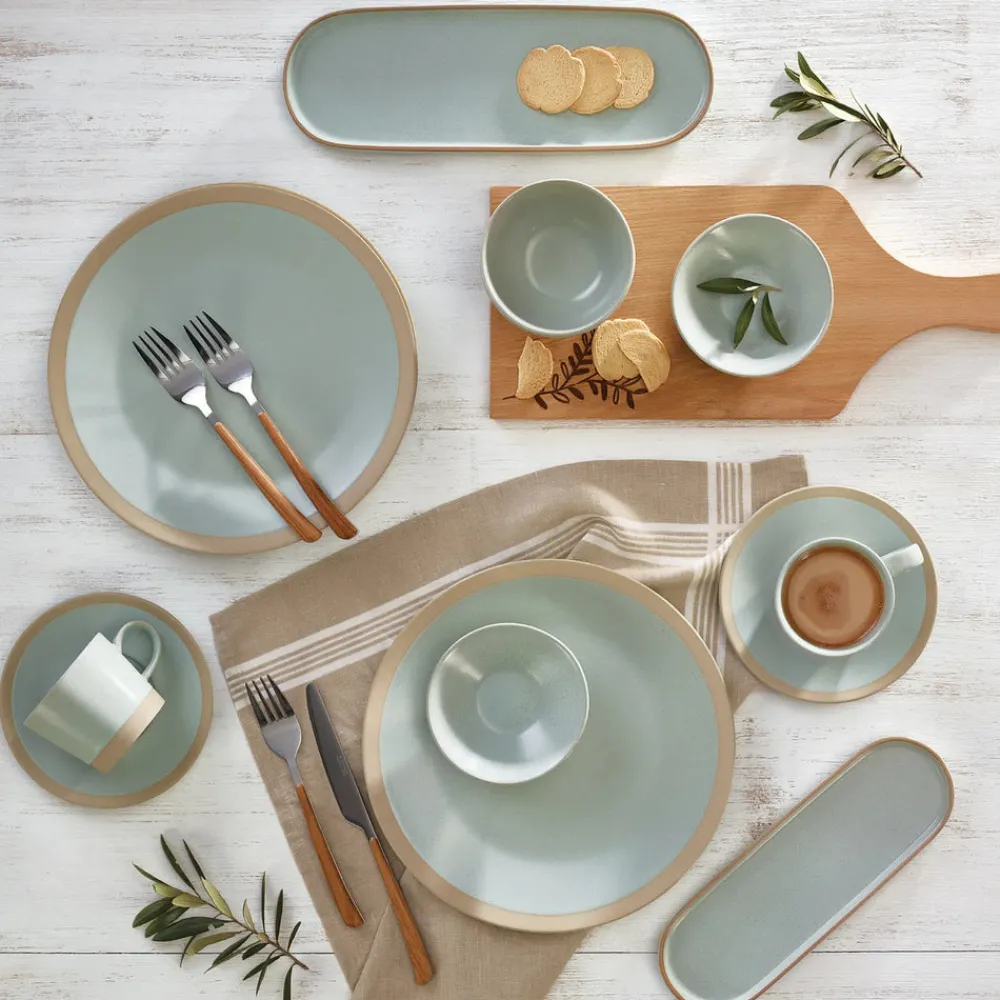 Karaca Rochelle 32 Teilige für 6 Personen Frühstücksset und Servierschalen Porzellan Aquamarın Best