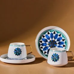 Karaca Roman 2-teiliges Kaffeetassenset für 2 Personen, 90 ml Grün01 New
