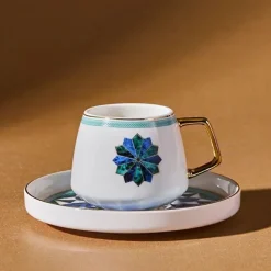 Karaca Roman 2-teiliges Kaffeetassenset für 2 Personen, 90 ml Grün01 New