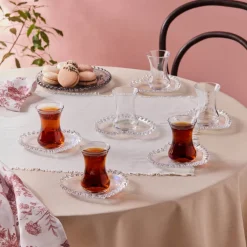 Karaca Rory 12-teiliges Glas Türkisches Teeset für 6 Personen, 14 cm Renksiz Hot
