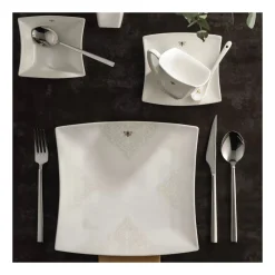 Karaca Royal Bee 32 teiliges Frühstücksset und Servierschalen Quadrat Weıß01 Sale