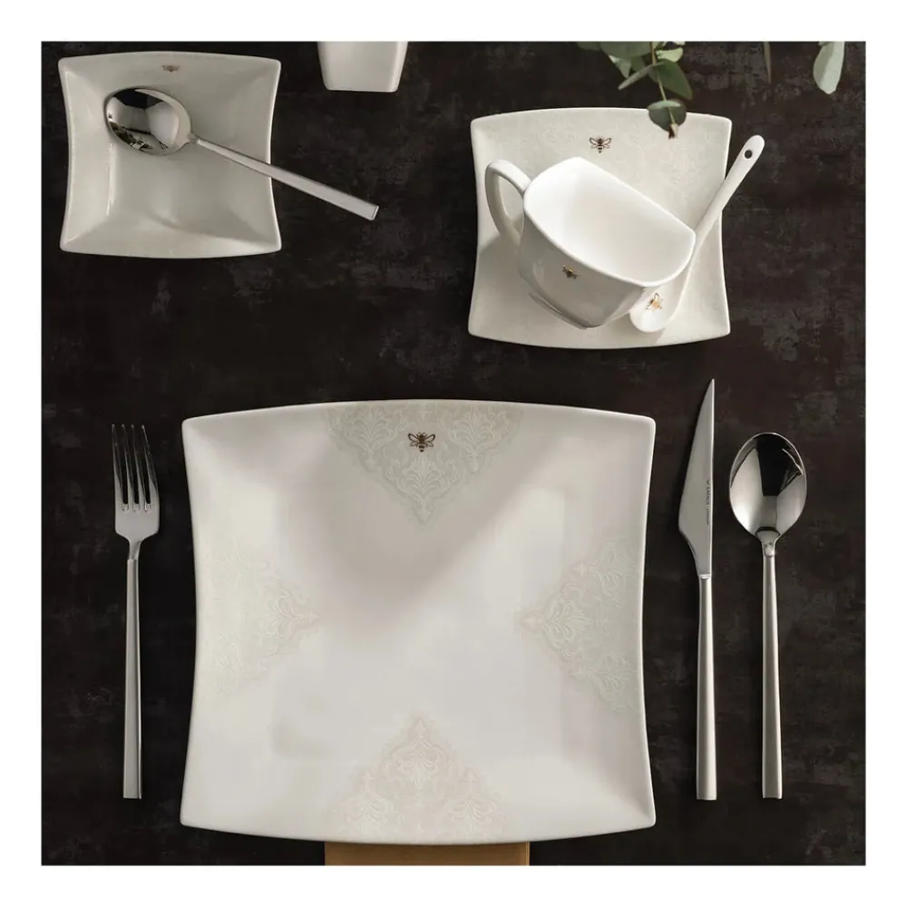 Karaca Royal Bee 32 teiliges Frühstücksset und Servierschalen Quadrat Weıß01 Sale