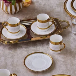 Karaca Royal Bone Charlotte Kaffeetassenset für 6 Personen, 90 ml Weıß Gold Discount