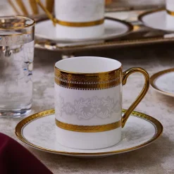 Karaca Royal Bone Charlotte Kaffeetassenset für 6 Personen, 90 ml Weıß Gold Discount