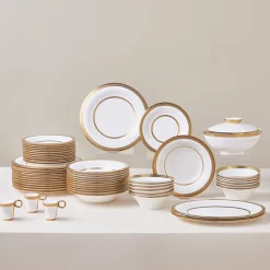 Karaca Royal Bone China Charlotte 55-teiliges Tafelservice für 12 Personen, Gold Hot