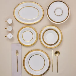 Karaca Royal Bone China Charlotte 55-teiliges Tafelservice für 12 Personen, Gold Hot