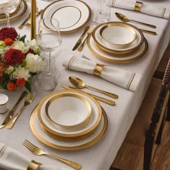 Karaca Royal Bone China Charlotte 55-teiliges Tafelservice für 12 Personen, Gold Hot
