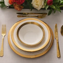 Karaca Royal Bone China Charlotte 55-teiliges Tafelservice für 12 Personen, Gold Hot