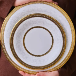 Karaca Royal Bone China Charlotte 55-teiliges Tafelservice für 12 Personen, Gold Hot