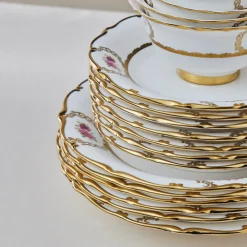 Karaca Royal Bone China Elizabeth 55-teiliges Tafelservice für 12 Personen, Gold Clearance