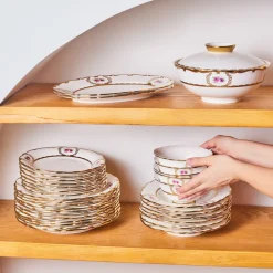Karaca Royal Bone China Elizabeth 55-teiliges Tafelservice für 12 Personen, Gold Clearance