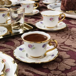 Karaca Royal Bone Diana Kaffeetassenset für 6 Personen, 90 ml Weıß Gold Clearance