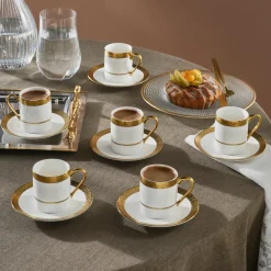 Karaca Royal Bone Victoria Kaffeetassenset für 6 Personen, 90 ml Multıfarben Outlet
