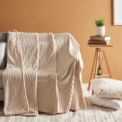 Karaca Ruby Stripe Wellsoft Einzel Decke, Ecru Ecru01