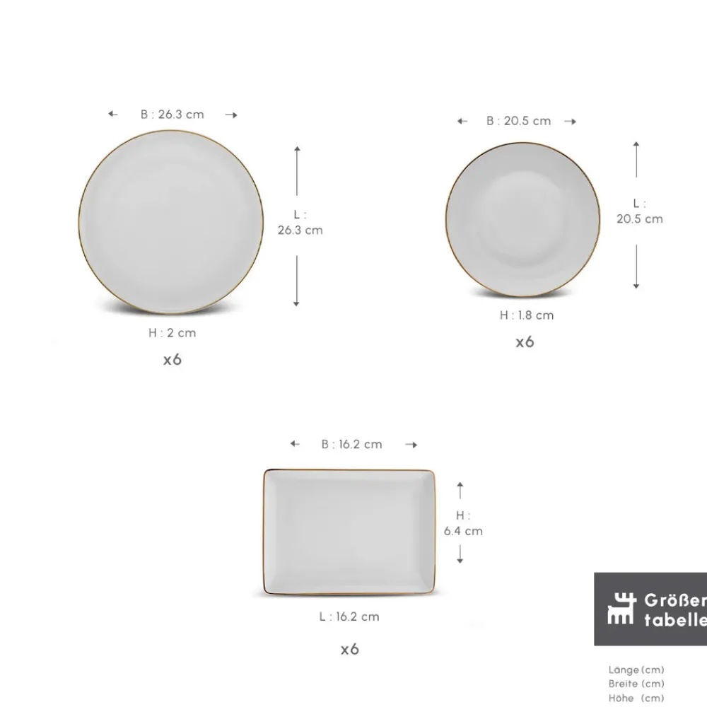 Karaca Santo für 6 Personen Geschirrset 18 Teilig, New Generation Bone, Weiß Gold Sale