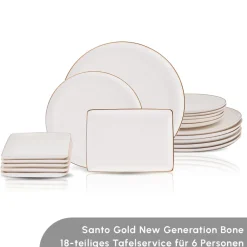 Karaca Santo für 6 Personen Geschirrset 18 Teilig, New Generation Bone, Weiß Gold Sale