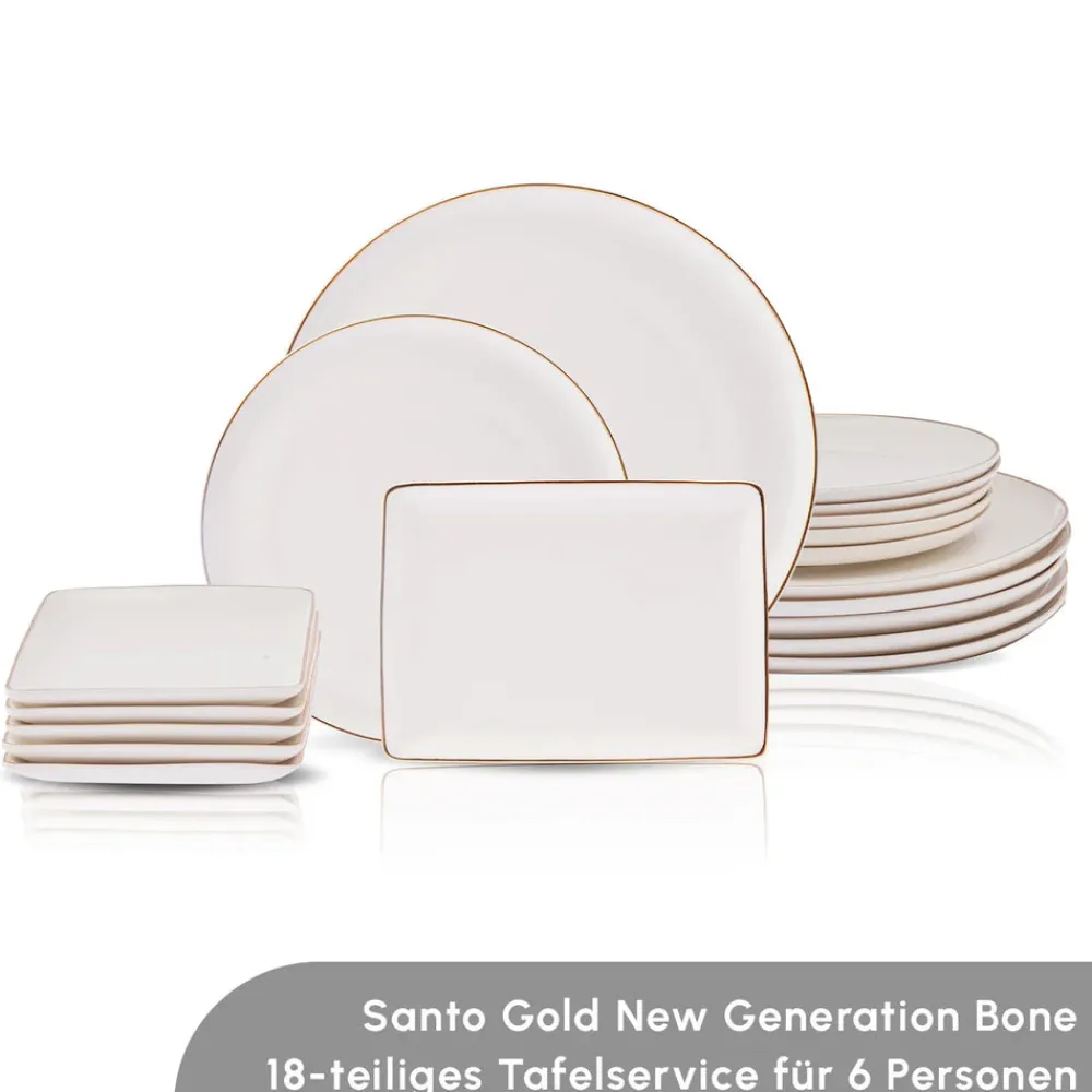 Karaca Santo für 6 Personen Geschirrset 18 Teilig, New Generation Bone, Weiß Gold Sale