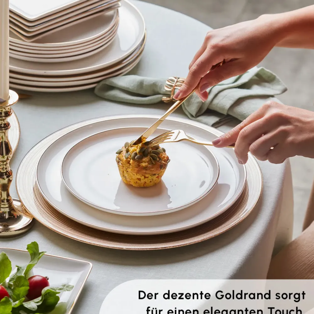 Karaca Santo für 6 Personen Geschirrset 18 Teilig, New Generation Bone, Weiß Gold Sale
