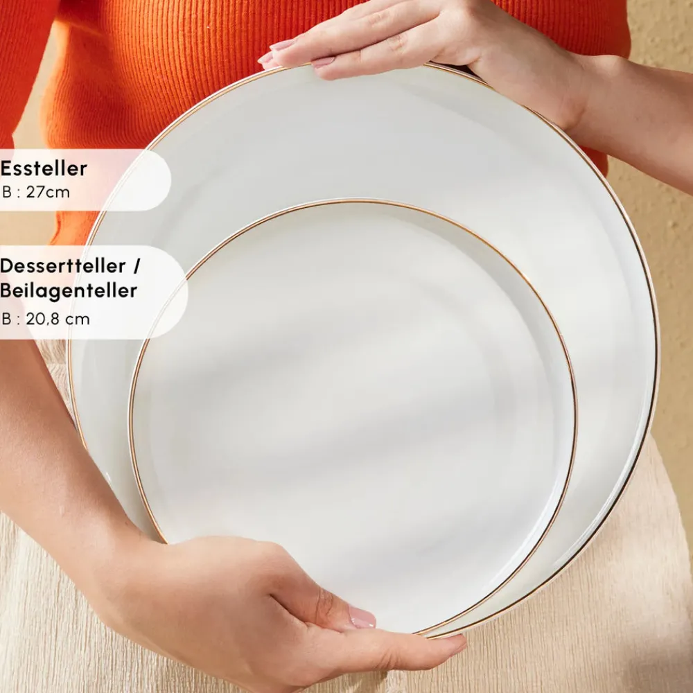 Karaca Santo für 6 Personen Geschirrset 18 Teilig, New Generation Bone, Weiß Gold Sale