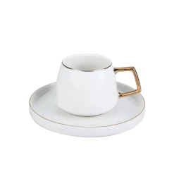 Karaca Saturn 4-teiliges Porzellan-Teetassen- und Untertassen-Set für 2 Personen, 200 ml, Gold Weiß Weıß01