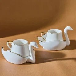 Karaca Schwan Kaffeetassen-Set für 6 Personen Weıß Gold New