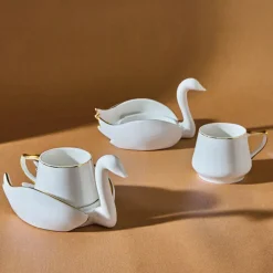 Karaca Schwan Kaffeetassen-Set für 6 Personen Weıß Gold New