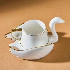 Karaca Schwan Kaffeetassen-Set für 6 Personen Weıß Gold New