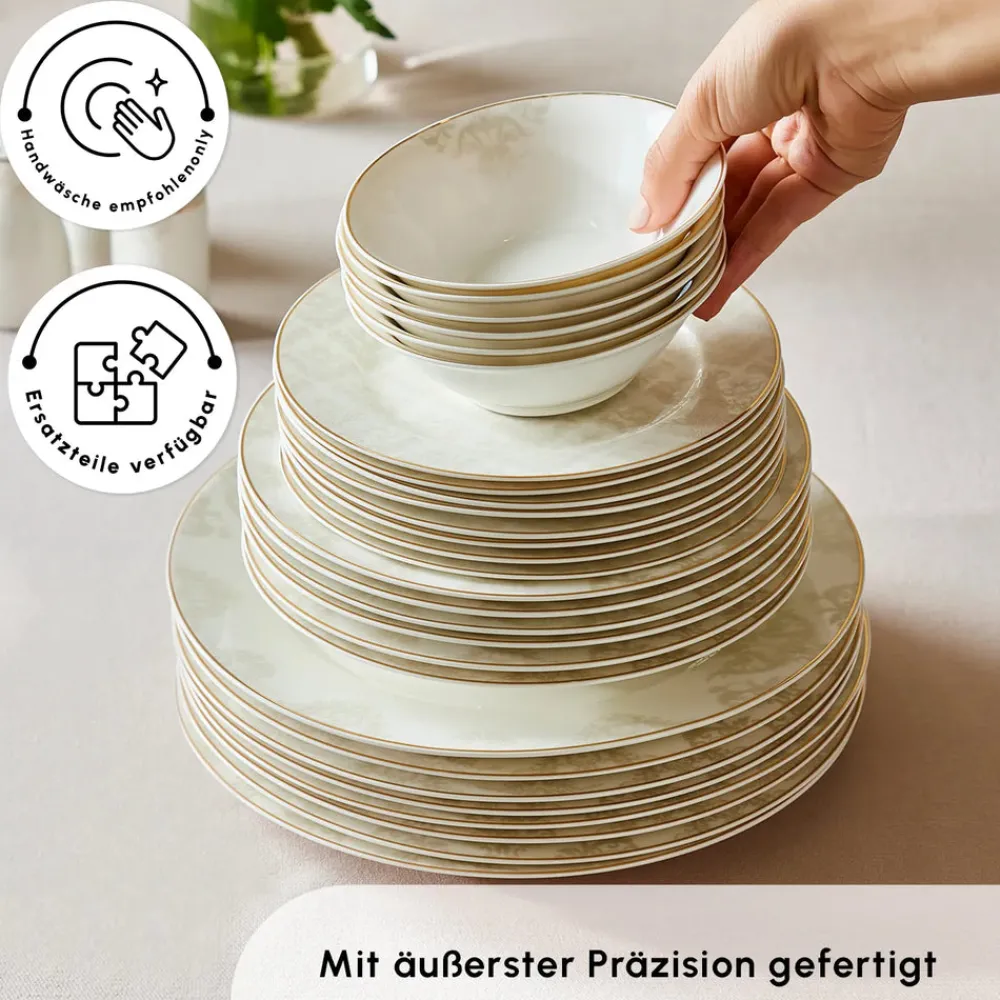 Karaca Siena 56 Teilig 12 Personen New Generation Bone Geschirrset Gold Outlet