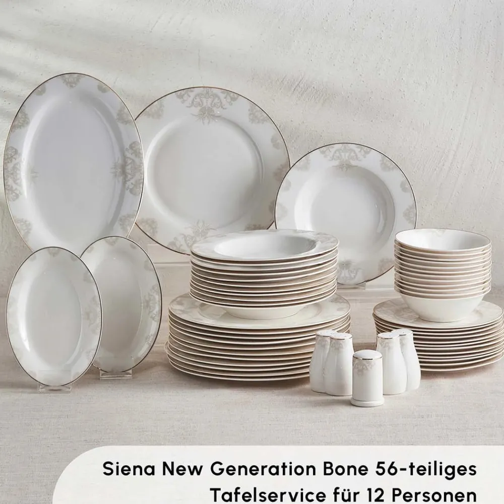 Karaca Siena 56 Teilig 12 Personen New Generation Bone Geschirrset Gold Outlet