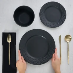 Karaca Solem Embossed 18-teiliges Steinzeug-Tafelservice für 6 Personen, Schwarz Schwarz01 Outlet