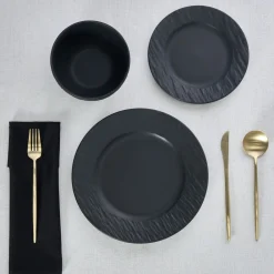 Karaca Solem Embossed 18-teiliges Steinzeug-Tafelservice für 6 Personen, Schwarz Schwarz01 Outlet