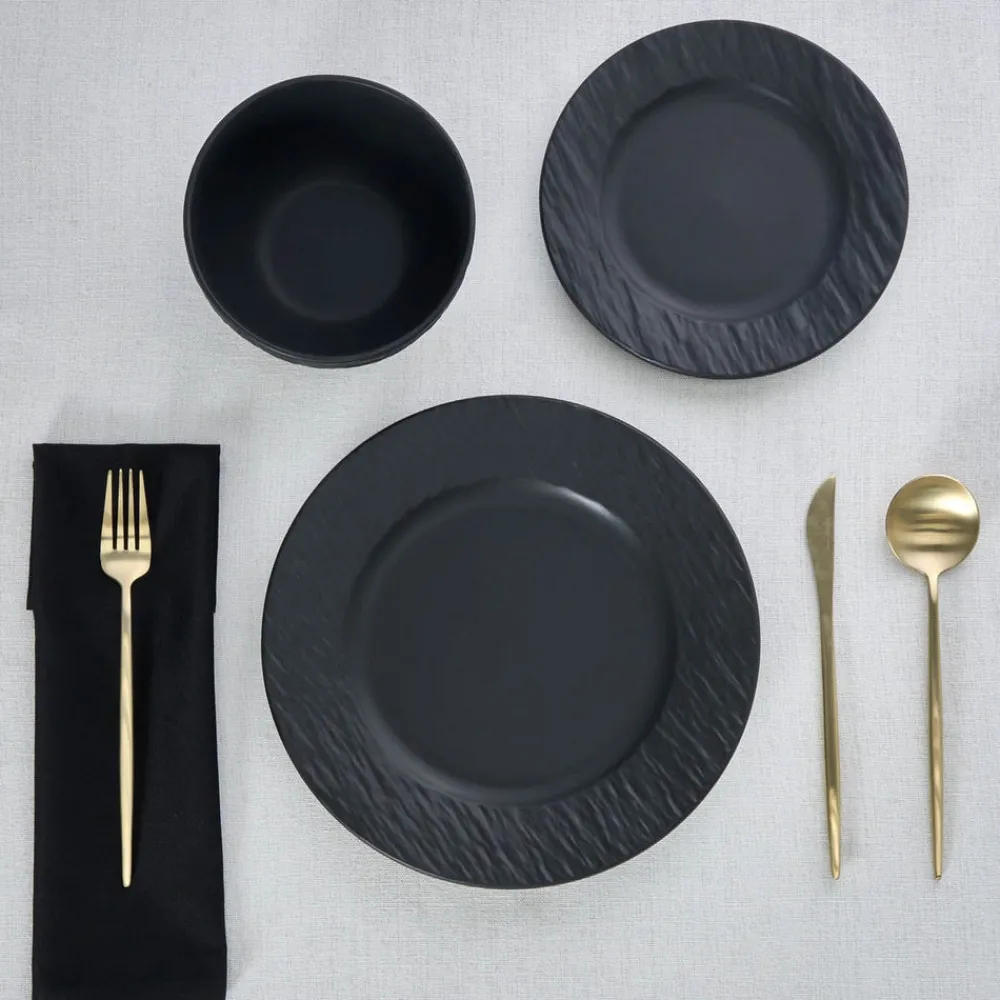 Karaca Solem Embossed 18-teiliges Steinzeug-Tafelservice für 6 Personen, Schwarz Schwarz01 Outlet