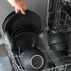 Karaca Solem Embossed 18-teiliges Steinzeug-Tafelservice für 6 Personen, Schwarz Schwarz01 Outlet