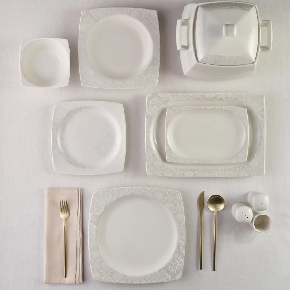 Karaca Square Bone Bridal 60-teiliges Tafelservice für 12 Personen Discount