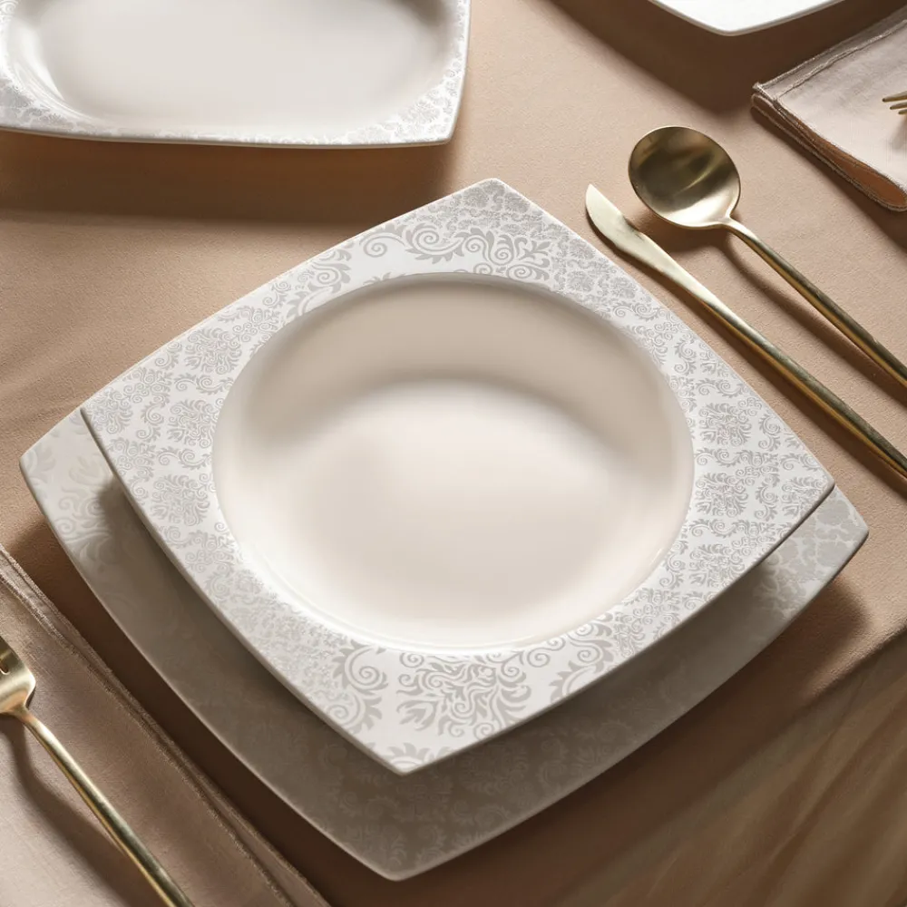 Karaca Square Bone Bridal 60-teiliges Tafelservice für 12 Personen Discount