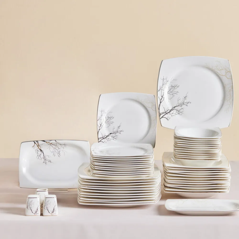 Karaca Square Bone China Autumn 53-teiliges Tafelservice für 12 Personen, Weiß Mehrfarbig Sale