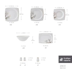 Karaca Square Bone China Autumn 53-teiliges Tafelservice für 12 Personen, Weiß Mehrfarbig Sale