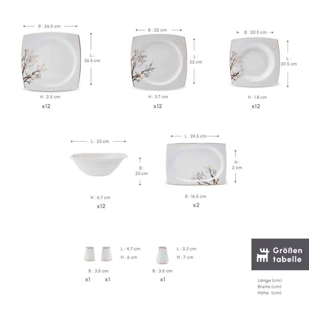 Karaca Square Bone China Autumn 53-teiliges Tafelservice für 12 Personen, Weiß Mehrfarbig Sale