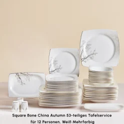 Karaca Square Bone China Autumn 53-teiliges Tafelservice für 12 Personen, Weiß Mehrfarbig Sale