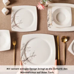 Karaca Square Bone China Autumn 53-teiliges Tafelservice für 12 Personen, Weiß Mehrfarbig Sale