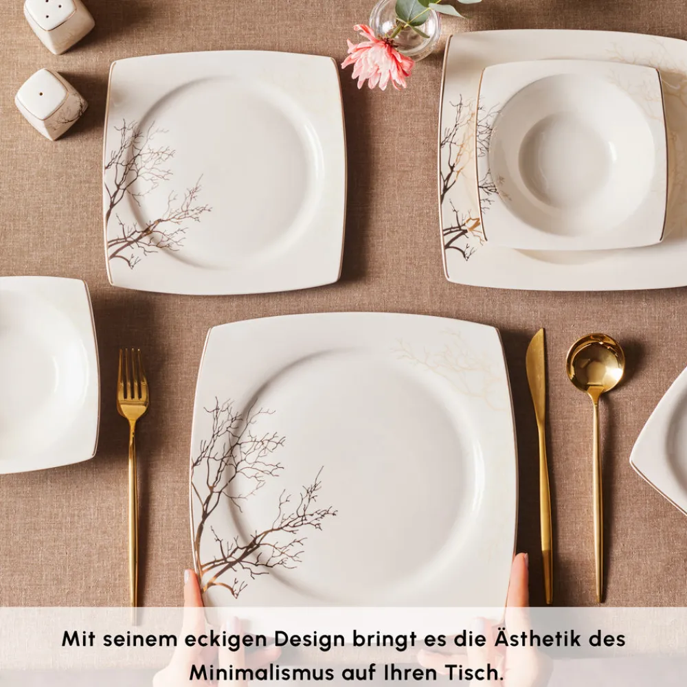 Karaca Square Bone China Autumn 53-teiliges Tafelservice für 12 Personen, Weiß Mehrfarbig Sale
