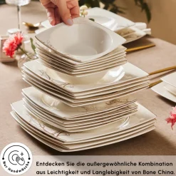 Karaca Square Bone China Autumn 53-teiliges Tafelservice für 12 Personen, Weiß Mehrfarbig Sale