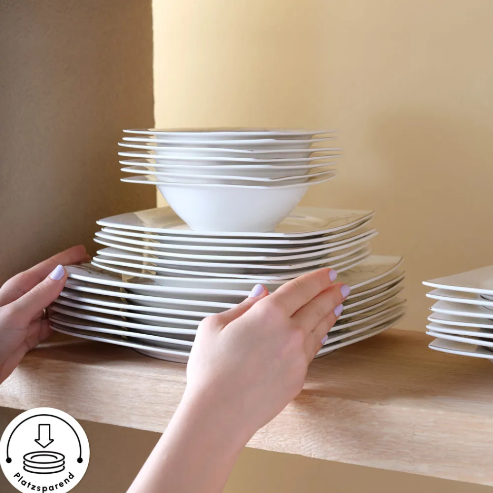 Karaca Square Bone China Autumn 53-teiliges Tafelservice für 12 Personen, Weiß Mehrfarbig Sale