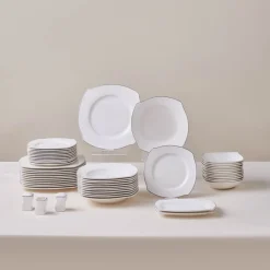 Karaca Square Bone Eterno 53-teiliges 12-Personen Geschirrset Platin Platın