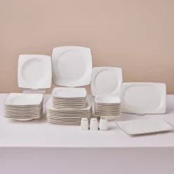 Karaca Square Bone Jamie 53-teiliges Geschirrset für 12 Personen Platin Platın Sale