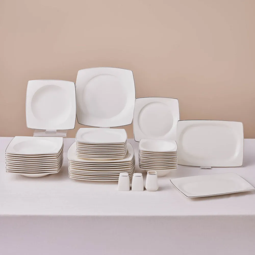 Karaca Square Bone Jamie 53-teiliges Geschirrset für 12 Personen Platin Platın Sale