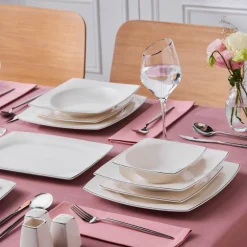 Karaca Square Bone Jamie 53-teiliges Geschirrset für 12 Personen Platin Platın Sale