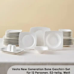 Karaca Square Bone Jamie White 52-Teiliges 12-Personen Geschirrset Weıß01 Outlet