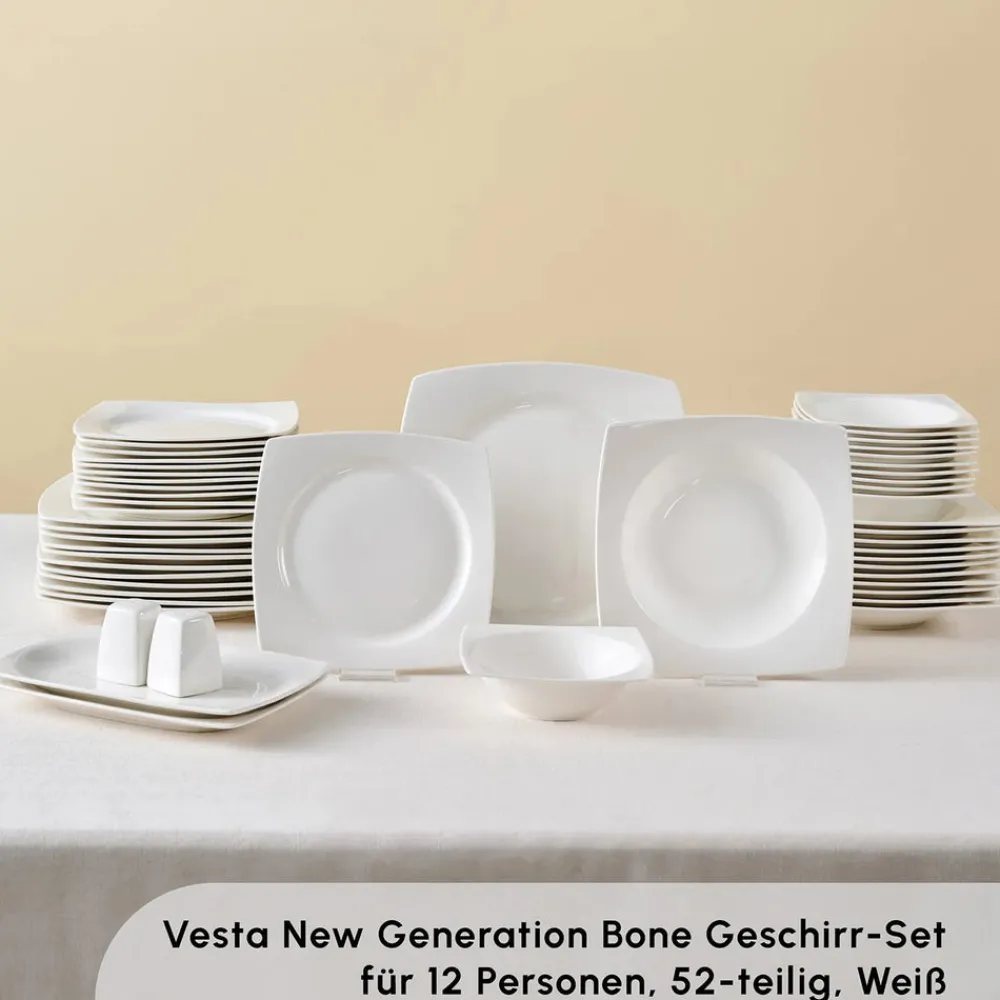 Karaca Square Bone Jamie White 52-Teiliges 12-Personen Geschirrset Weıß01 Outlet